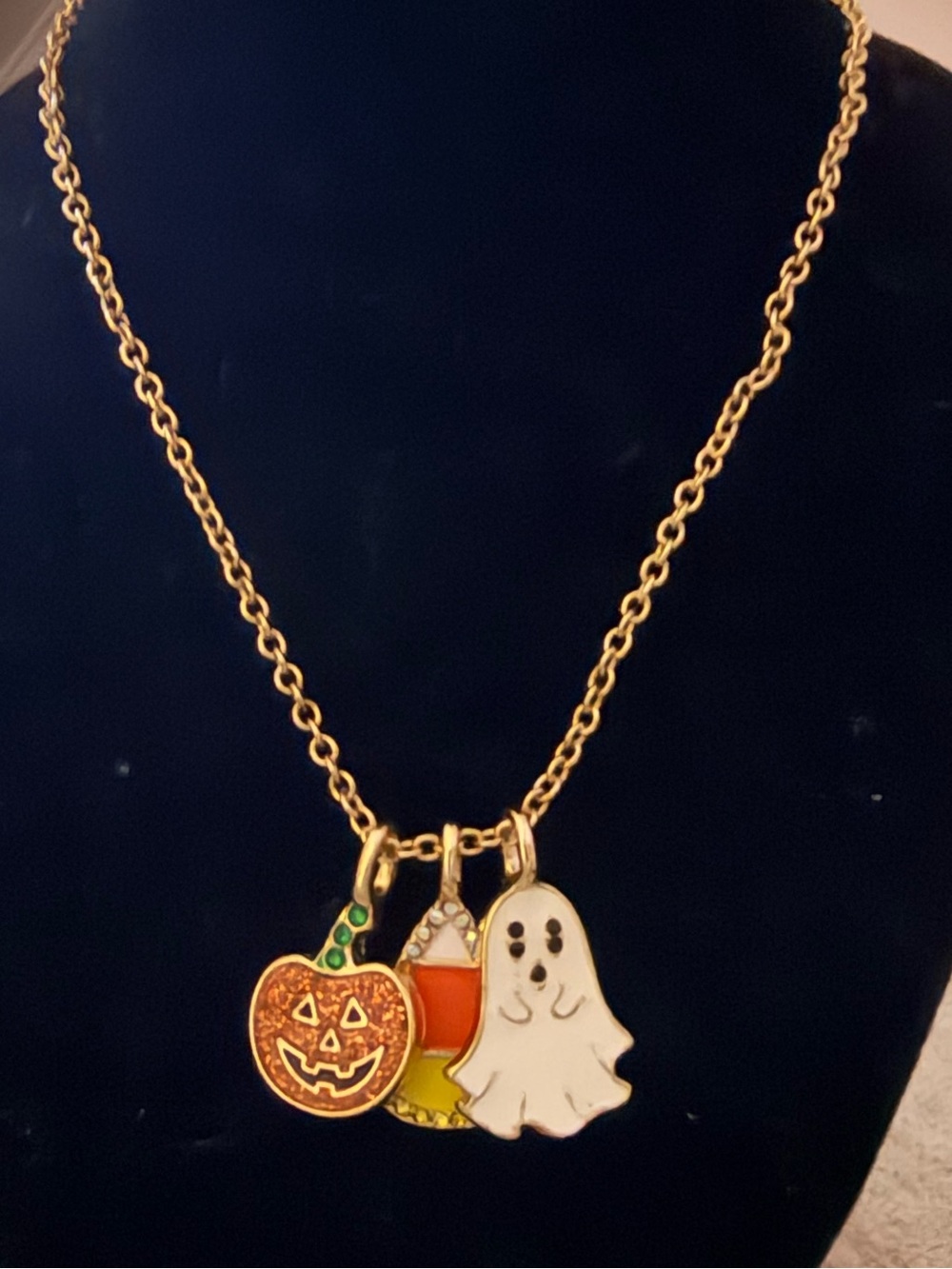 NEW Gold Halloween Charm Necklace with Pumpkin, Candy Corn & Ghost 👻🎃
